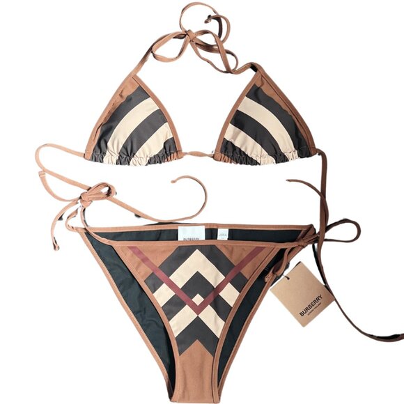 NWT Burberry Vintage Check Print Triangle Bikini - Dark Birch Brown - Picture 4 of 5